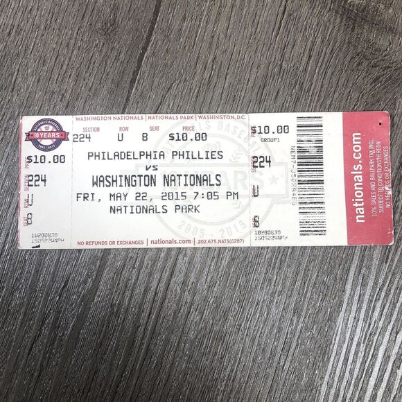 Washington Nationals Baseball Ticket Stub Phillies Philadelphia 5/22/15 May 22nd - Picture 1 of 2